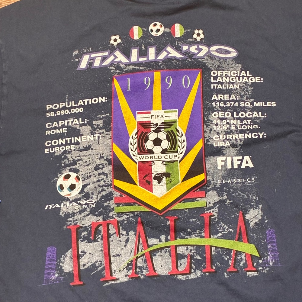 NWT FIFA Classics Italia 90 World Cup T-Shirt Italy Soccer Men's M Navy